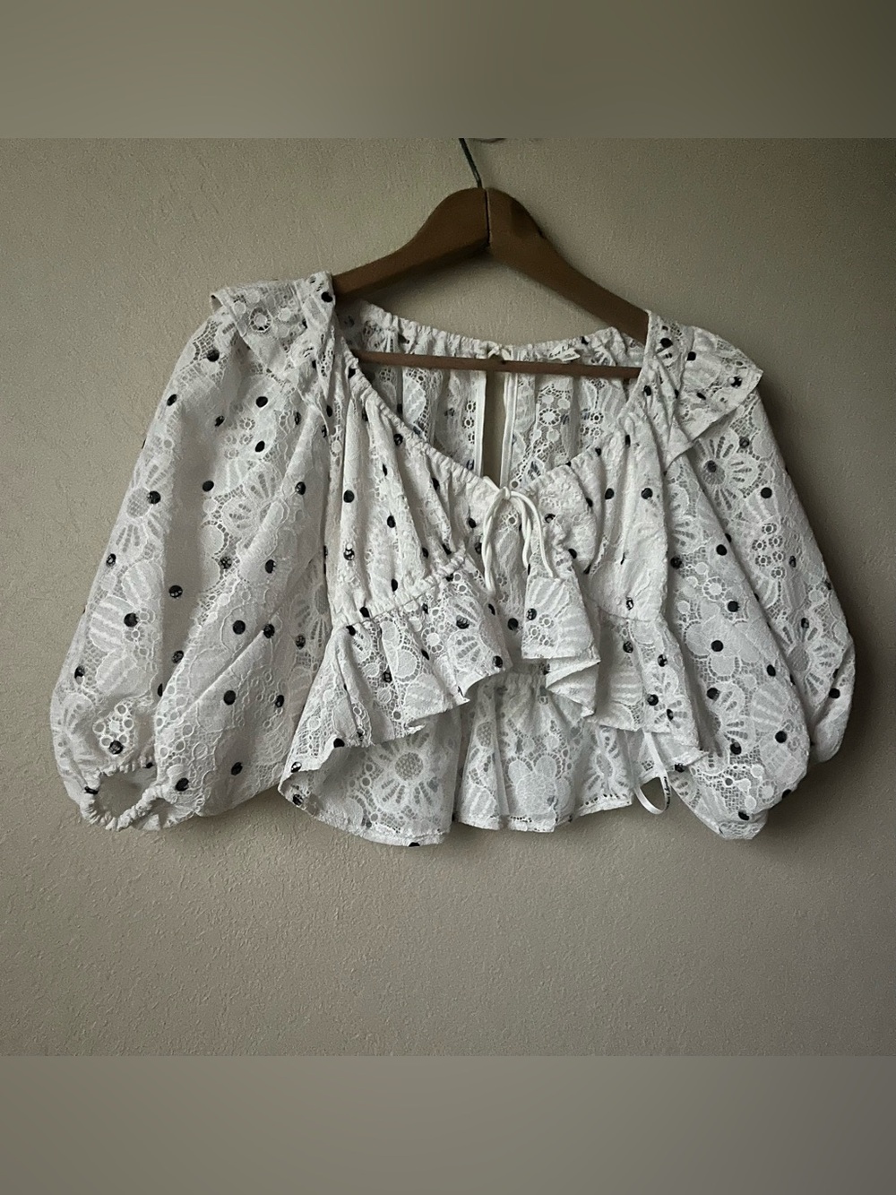 For Love & Lemons White/Black Polka Dot Lace Top